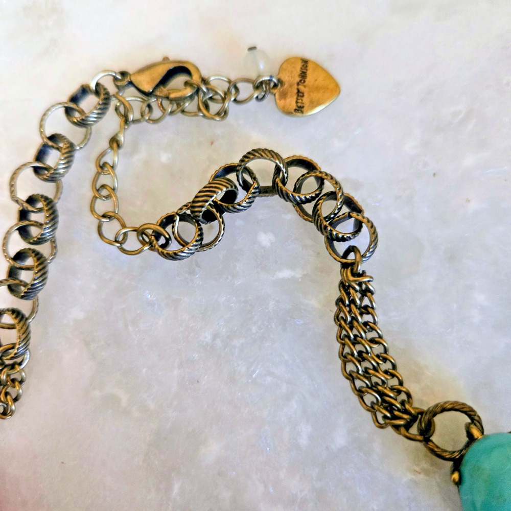 Vintage Betsey Johnson owl necklace with pearls crystals rose Bronze signed - Picture 13 of 13
